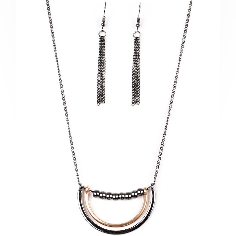 Artificial Arches - Two-Toned Beaded Necklace & Earrings Set